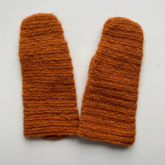 Needle-tied wool mittens, orange