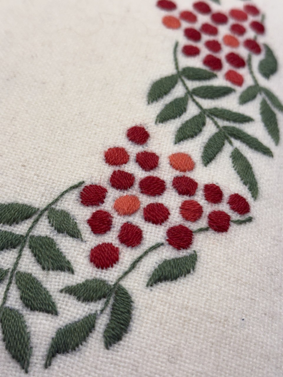 Rowan berries, embroidery kit pillow